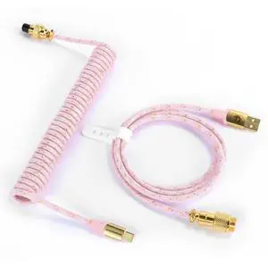 Custom Coiled USB C to A Cable for Gaming Keyboard,Double-Sleeved Starlight Braided Cable with Detachable Metal Aviator 24K Gold Connector 1.7M-2.2M for Phone/PS4/Android/Xbox-(Pink) Custom Coiled USB C to A Cable for Gaming Keyboard,Double-Sleeved Starlight Braided Cable with Detachable Metal Aviator 24K Gold Connector 1.7M-2.2M for Phone/PS4/Android/Xbox-(Pink)