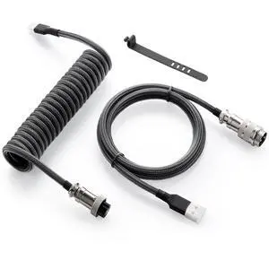 Pro Custom Coiled USB C Cable for Gaming Keyboard, Double-Sleeved Mechanical Keyboard Cable with Detachable Metal Aviator, 1.5M USB-C to USB-A, Carbon Black Color Pro Custom Coiled USB C Cable for Gaming Keyboard, Double-Sleeved Mechanical Keyboard Cable with Detachable Metal Aviator, 1.5M USB-C to USB-A, Carbon Black Color