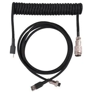 Coiled USB C Keyboard Cable for Gaming Keyboard, Double-Sleeved Mechanical Keyboard Cable with Detachable Metal Aviator, 1.5M USB-C to USB-ABlack Coiled USB C Keyboard Cable for Gaming Keyboard, Double-Sleeved Mechanical Keyboard Cable with Detachable Metal Aviator, 1.5M USB-C to USB-ABlack