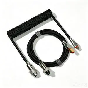 Type-C Coiled Cable for Gaming Keyboard,Double-Sleeved Mechanical Keyboard Cable with Detachable Metal Aviator Connector,1.5M USB C to USB A. (Black) Type-C Coiled Cable for Gaming Keyboard,Double-Sleeved Mechanical Keyboard Cable with Detachable Metal Aviator Connector,1.5M USB C to USB A. (Black)