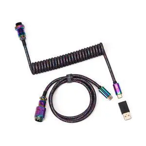 Colorful Premium Coiled Type-C Cable Straight - Rainbow Plated Black Colorful Premium Coiled Type-C Cable Straight - Rainbow Plated Black