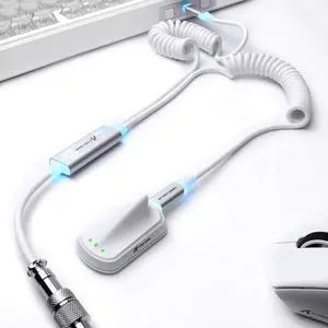 ATTACK SHARK C08 Dual USB-C RGB Coiled Keyboard Cable, 8K Fast Charging Data Cable for Mechanical Gaming Keyboard & Mouse, Detachable Aviator Connector, Custom Type-C Cable for PC Gamer,White ATTACK SHARK C08 Dual USB-C RGB Coiled Keyboard Cable, 8K Fast Charging Data Cable for Mechanical Gaming Keyboard & Mouse, Detachable Aviator Connector, Custom Type-C Cable for PC Gamer,White