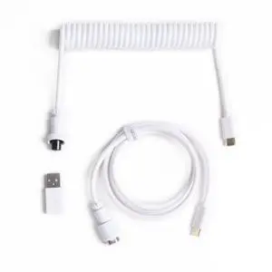 8KHz Coiled USB-C Cable for Mechanical Keyboards, GX12 5-Pin Detachable Aviator Connector, USB-A Adapter, 176 cm / 5.77 ft Braided Cable, Charging & Data Transfer, White 8KHz Coiled USB-C Cable for Mechanical Keyboards, GX12 5-Pin Detachable Aviator Connector, USB-A Adapter, 176 cm / 5.77 ft Braided Cable, Charging & Data Transfer, White