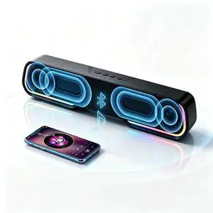 Bluetooth Computer Soundbar Speakers, Rechargeable Gaming Sound Bar with RGB, Support FM Radio/TF Card/AUX/USB Playback, Speakers for Desktop, Laptop, TV, Phone, HD Stereo Loud Sound, Punchy Bass Bluetooth Computer Soundbar Speakers, Rechargeable Gaming Sound Bar with RGB, Support FM Radio/TF Card/AUX/USB Playback, Speakers for Desktop, Laptop, TV, Phone, HD Stereo Loud Sound, Punchy Bass
