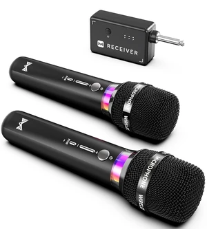 Wireless Microphone, Rechargeable Wireless Microphones with One-to-One Chip Connection and LED Lights, 40H Duration, 200FT Range Receiving, Less Latency Karaoke Microphone for Singing, Speech, Party Wireless Microphone, Rechargeable Wireless Microphones with One-to-One Chip Connection and LED Lights, 40H Duration, 200FT Range Receiving, Less Latency Karaoke Microphone for Singing, Speech, Party
