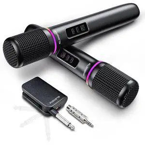 Wireless Microphone System, Dual Handheld Wireless Microphones for Karaoke Machine & Speaker, 2.4GHz Wireless Mic with RGB Lights, On-Mic Volume Control, Foldable Receiver, 200FT Range Wireless Microphone System, Dual Handheld Wireless Microphones for Karaoke Machine & Speaker, 2.4GHz Wireless Mic with RGB Lights, On-Mic Volume Control, Foldable Receiver, 200FT Range