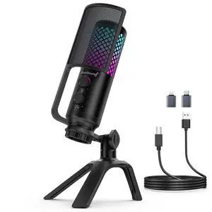 Podcast Microphone for PC/Mac/iPhone/Phone 96kHz/24bit USB Condenser Mic with Noise Reduction, Tap-to-Mute, Gain Control, Zero-Latency Monitor, RGB Light for Streaming, Gaming, Recording Podcast Microphone for PC/Mac/iPhone/Phone 96kHz/24bit USB Condenser Mic with Noise Reduction, Tap-to-Mute, Gain Control, Zero-Latency Monitor, RGB Light for Streaming, Gaming, Recording