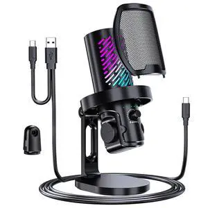 RGB USB Gaming Microphone for PC, Streaming & Podcast, Cardioid Condenser Mic with Noise Reduction, Touch Mute, Headphone Monitoring, Gain Control, Plug & Play for Mac Phone RGB USB Gaming Microphone for PC, Streaming & Podcast, Cardioid Condenser Mic with Noise Reduction, Touch Mute, Headphone Monitoring, Gain Control, Plug & Play for Mac Phone