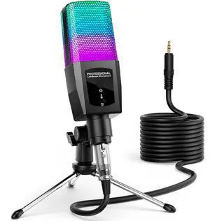 Gaming Microphone for PC, 3.5mm AUX/XLR RGB Condenser Mic for Streaming Gaming Microphone for PC, 3.5mm AUX/XLR RGB Condenser Mic for Streaming