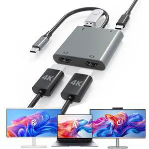 USB C to Dual HDTV Adapter, 4K@60Hz USB C Hub Multiport Adapter with 2xHDMI, USB 3.0, 100W PD, macOS Only Allows Mirror Mode, Windows Allows Multi-Monitor Display 3 Separate Screens USB C to Dual HDTV Adapter, 4K@60Hz USB C Hub Multiport Adapter with 2xHDMI, USB 3.0, 100W PD, macOS Only Allows Mirror Mode, Windows Allows Multi-Monitor Display 3 Separate Screens