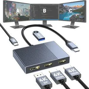 USB C to Dual HDMI and DisplayPort Adapter with PD 100W/USB3.0, 5 IN 1 USB C Docking Station 3 Monitors, 4K@60Hz HDMI Splitter Extended Display for Dell/HP Laptop, DP MST/SST Hub for Multiple Monitors USB C to Dual HDMI and DisplayPort Adapter with PD 100W/USB3.0, 5 IN 1 USB C Docking Station 3 Monitors, 4K@60Hz HDMI Splitter Extended Display for Dell/HP Laptop, DP MST/SST Hub for Multiple Monitors