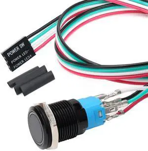 16mm Computer Case DIY Boot Reset Button, Metal Momentary Switch, Blue LED Light, 16mm 5/8" Mounting Hole with Heat Shrinkable Tube 16mm Computer Case DIY Boot Reset Button, Metal Momentary Switch, Blue LED Light, 16mm 5/8" Mounting Hole with Heat Shrinkable Tube