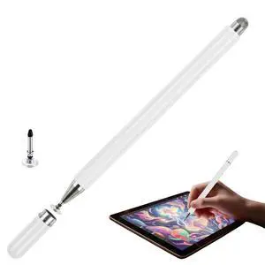 Stylus Pens for Touch Screens, 2 in 1 Magnetic Disc & Fiber Tip Stylus Pen for iPad with Magnetic Cap, Compatible with All Touch Screens - Free Replacement Disc Tips, White Stylus Pens for Touch Screens, 2 in 1 Magnetic Disc & Fiber Tip Stylus Pen for iPad with Magnetic Cap, Compatible with All Touch Screens - Free Replacement Disc Tips, White