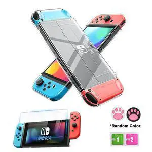 Clear Case Kit for Nintendo Switch OLED, Clear Dockable Shell Compatible with Switch OLED Console, Switch Screen Protector Set with Tempered Glass Screen Protector, 2 Thumb Grip Caps Included Clear Case Kit for Nintendo Switch OLED, Clear Dockable Shell Compatible with Switch OLED Console, Switch Screen Protector Set with Tempered Glass Screen Protector, 2 Thumb Grip Caps Included