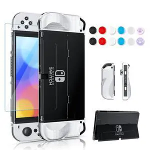 Improved - Clear Case Kit for Nintendo Switch OLED, PC Cover for Switch OLED Console and TPU Case with Transparent Lattice Pattern for Joy Con, Case Set with 1 Screen Protector and 12 Thumb Caps Improved - Clear Case Kit for Nintendo Switch OLED, PC Cover for Switch OLED Console and TPU Case with Transparent Lattice Pattern for Joy Con, Case Set with 1 Screen Protector and 12 Thumb Caps