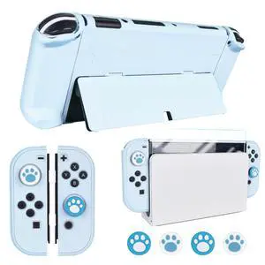 Protective Case Design for Nintendo Switch OLED Joy-Con Controllers New Model 2021 with Glass Screen Protector and 4 Cute Thumb Grip Caps, Anti-Scratch Baby Skin Touch Grip Cover Blue Protective Case Design for Nintendo Switch OLED Joy-Con Controllers New Model 2021 with Glass Screen Protector and 4 Cute Thumb Grip Caps, Anti-Scratch Baby Skin Touch Grip Cover Blue