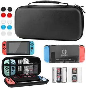 Black Carrying Case for Nintendo Switch, 11 in 1 Accessories Bundle with Portable Switch Travel Bag, Clear Protective Skin Cover, 2 Mini Swich Card Holder, Screen Protector & 10 Thumb Grips Black Carrying Case for Nintendo Switch, 11 in 1 Accessories Bundle with Portable Switch Travel Bag, Clear Protective Skin Cover, 2 Mini Swich Card Holder, Screen Protector & 10 Thumb Grips