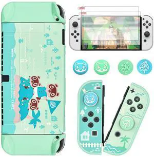 Animal Crossing Switch OLED Case Protective Cover Dockable Hard Shell Joy Con Skin Accessory With 4PCS Thumb Grips Caps and 2PC Screen Protectors Animal Crossing Switch OLED Case Protective Cover Dockable Hard Shell Joy Con Skin Accessory With 4PCS Thumb Grips Caps and 2PC Screen Protectors