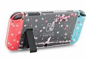 Cute Glitter Switch Case with Cherry Blossom Flowers Clear Dockable Protective Cover with Screen Protector & Thumb Grips, Aesthetic Pink Gaming Accessories Gift for Girls Cute Glitter Switch Case with Cherry Blossom Flowers Clear Dockable Protective Cover with Screen Protector & Thumb Grips, Aesthetic Pink Gaming Accessories Gift for Girls
