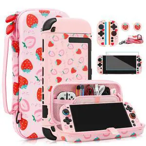 Cute Carrying Case for Nintendo Switch 2, Protective Cover Accessories Bundle with Travel Skin, Hard Shell, Adjustable Shoulder Strap, Thumb Grips, Screen Protector (Pink Strawberry) Cute Carrying Case for Nintendo Switch 2, Protective Cover Accessories Bundle with Travel Skin, Hard Shell, Adjustable Shoulder Strap, Thumb Grips, Screen Protector (Pink Strawberry)