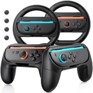 Switch 2 Joy-Con Grips and Steering Wheels for Nintendo Switch 2 (2025) Mario Kart World, with 4 Pcs Thumb Grip Caps, Ergonomic Design Anti-Slip Handle Kits for Joy-Con 2 Controllers Switch 2 Joy-Con Grips and Steering Wheels for Nintendo Switch 2 (2025) Mario Kart World, with 4 Pcs Thumb Grip Caps, Ergonomic Design Anti-Slip Handle Kits for Joy-Con 2 Controllers