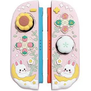 Silicone Protective Case for Nintendo Switch 2 Joy Con Controllers with 2 Silicone Thumb Grips, Bunny & Flower Design, Pink Silicone Protective Case for Nintendo Switch 2 Joy Con Controllers with 2 Silicone Thumb Grips, Bunny & Flower Design, Pink