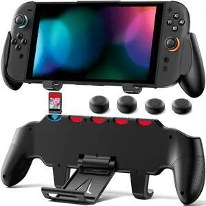 Grip Compatible with Nintendo Switch 2, Switch 2 Ergonomic Grip Case with Adjustable Stand, Comfort Game Accessories with 5 Game Card Slots and 4 Thumb Caps Grip Compatible with Nintendo Switch 2, Switch 2 Ergonomic Grip Case with Adjustable Stand, Comfort Game Accessories with 5 Game Card Slots and 4 Thumb Caps