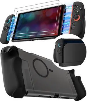 5-in-1 Split Protective Case for Nintendo Switch 2, Dockable & Magnetic Accessory Compatible PC Hard Cover, Quick-Release Silicone Joy-Con Grips, 2-Pack 9H Glass Screen Protectors - Black 5-in-1 Split Protective Case for Nintendo Switch 2, Dockable & Magnetic Accessory Compatible PC Hard Cover, Quick-Release Silicone Joy-Con Grips, 2-Pack 9H Glass Screen Protectors - Black