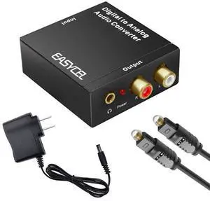 Audio Digital to Analog Converter DAC with 3.5mm Jack, Optical SPDIF Toslink Coaxial to Analog Stereo L/R Converter with Optical Cable and Power Adapter for PS3 PS4 Xbox Audio Digital to Analog Converter DAC with 3.5mm Jack, Optical SPDIF Toslink Coaxial to Analog Stereo L/R Converter with Optical Cable and Power Adapter for PS3 PS4 Xbox