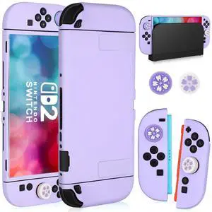 Switch 2 Case for Nintendo Switch 2 2025, Dockable Case TPU Soft Shell Protective Cover for Switch 2 Grips & Console and Accessories with 2 Pcs Thumb Caps, Purple Switch 2 Case for Nintendo Switch 2 2025, Dockable Case TPU Soft Shell Protective Cover for Switch 2 Grips & Console and Accessories with 2 Pcs Thumb Caps, Purple