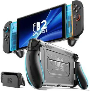 Dockable Grip Case for 2025 Switch 2, Anti-Slip Asymmetrical Ergonomic Protective Cover with 90° Foldable Joycon Holder, Shockproof Hard Shell with Z Button Protection Dockable Grip Case for 2025 Switch 2, Anti-Slip Asymmetrical Ergonomic Protective Cover with 90° Foldable Joycon Holder, Shockproof Hard Shell with Z Button Protection