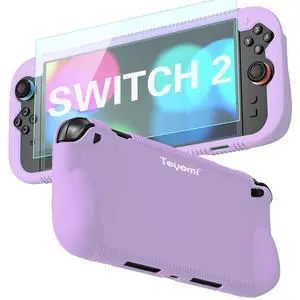 Protective Silicone Case Compatible with Nintendo Switch 2,Shockproof Cover for Nintendo Switch 2 with Tempered Glass Screen Protector,Ergonomic Grip Case for Switch 2,2 Game Card Slot (Purple) Protective Silicone Case Compatible with Nintendo Switch 2,Shockproof Cover for Nintendo Switch 2 with Tempered Glass Screen Protector,Ergonomic Grip Case for Switch 2,2 Game Card Slot (Purple)