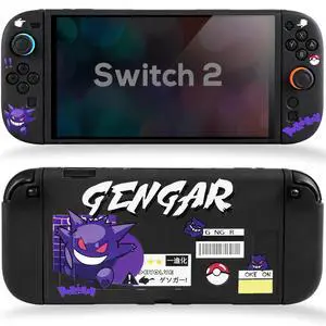 Protective Case for Switch 2, Protected by Soft Full Skin Cover with Pretty Cute Pattern, Silicone Slim Shockproof Back and Grip Case for Switch 2, Black Protective Case for Switch 2, Protected by Soft Full Skin Cover with Pretty Cute Pattern, Silicone Slim Shockproof Back and Grip Case for Switch 2, Black