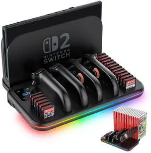 Switch 2 Dock, Charging Dock for Joycon 2, Nintendo Switch 2 Accessories, RGB Games Organizer Docking Station with Controller Charger with 18 Game Card Slots and Cable Switch 2 Dock, Charging Dock for Joycon 2, Nintendo Switch 2 Accessories, RGB Games Organizer Docking Station with Controller Charger with 18 Game Card Slots and Cable