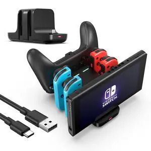 6 in 1 Controller Charger Dock for Nintendo Switch & OLED & Lite, Charging Station for Joy-Con and Pro Controller with LED Indicator and Type C Charge Cable, Black 6 in 1 Controller Charger Dock for Nintendo Switch & OLED & Lite, Charging Station for Joy-Con and Pro Controller with LED Indicator and Type C Charge Cable, Black