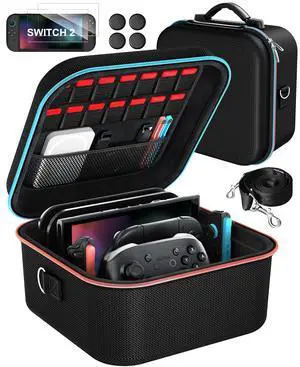 All-in-One Compact Carrying Case for Nintendo Switch 2, Hard Travel Pouch with 14 Game Slot, 7-in-1 Premium Accessory Kit including 2-Pack Screen Protector & 4 Thumb Grips - Black All-in-One Compact Carrying Case for Nintendo Switch 2, Hard Travel Pouch with 14 Game Slot, 7-in-1 Premium Accessory Kit including 2-Pack Screen Protector & 4 Thumb Grips - Black