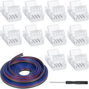 10 Pack 4 Pin 10 mm Solderless LED Strip Light Connectors, Track Lighting Connectors for Waterproof RGB LED Strip Lights 16.4 ft Conductor Extension Cable with Screwdriver(4 Pin) 10 Pack 4 Pin 10 mm Solderless LED Strip Light Connectors, Track Lighting Connectors for Waterproof RGB LED Strip Lights 16.4 ft Conductor Extension Cable with Screwdriver(4 Pin)