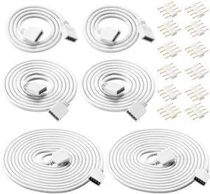 6 Pieces 4 Pin RGB Extension Cable LED Strip Connector Cord Wire Cables Kit with 12 Pieces Pin Connector for 5050 3528 RGB LED Motorcycle Car Light Neon Strip Light(1.6,3.3,6.6 ft,White) 6 Pieces 4 Pin RGB Extension Cable LED Strip Connector Cord Wire Cables Kit with 12 Pieces Pin Connector for 5050 3528 RGB LED Motorcycle Car Light Neon Strip Light(1.6,3.3,6.6 ft,White)