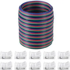 10 Packs Solderless LED Strip Connector Transparent Track Lighting Connectors Wire Strip Lights 16.4 ft Extension Cable Wire Cord for LED Light Speaker Electrical System(Retro Style, 4 Pin, 10 mm) 10 Packs Solderless LED Strip Connector Transparent Track Lighting Connectors Wire Strip Lights 16.4 ft Extension Cable Wire Cord for LED Light Speaker Electrical System(Retro Style, 4 Pin, 10 mm)