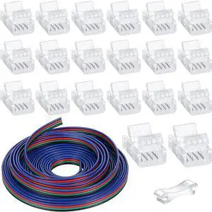20 Pack 4 Pin 10mm Solderless LED Strip Connector Transparent Track Lighting LED Pin Connectors with Wire Strip 16.4ft for 5050(4 Pin, 10 mm) 20 Pack 4 Pin 10mm Solderless LED Strip Connector Transparent Track Lighting LED Pin Connectors with Wire Strip 16.4ft for 5050(4 Pin, 10 mm)