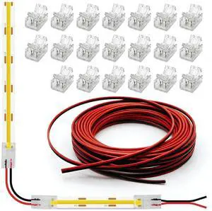 COB LED Connector for 8mm 2 Pin COB LED Strip Lights, 20 Pack Strip to Wire Solderless Transparent Track Lighting Connector with 6M/19.68ft LED Extension Cable for 5V, 12V, 24V LED Strip Lights COB LED Connector for 8mm 2 Pin COB LED Strip Lights, 20 Pack Strip to Wire Solderless Transparent Track Lighting Connector with 6M/19.68ft LED Extension Cable for 5V, 12V, 24V LED Strip Lights