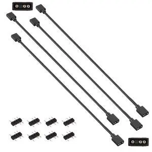 4 Pcs 3Pin 5V ARGB Extension Cable Set, 8 Male Connectors, Black 4 Pcs 3Pin 5V ARGB Extension Cable Set, 8 Male Connectors, Black