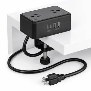 Desk Clamp Power Strip with USB C, 8-in-1 Desktop Mount Surge Protector, 4 AC Outlets, 2 USB-A, 2 USB-C (20W), Clamp On Desk Outlet with 6.6FT Flat Plug for Home Office Desk Clamp Power Strip with USB C, 8-in-1 Desktop Mount Surge Protector, 4 AC Outlets, 2 USB-A, 2 USB-C (20W), Clamp On Desk Outlet with 6.6FT Flat Plug for Home Office