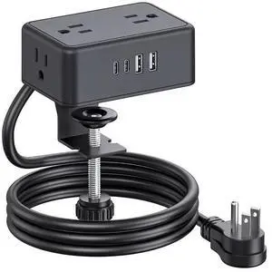 8-in-1 Desk Clamp Power Strip desktop mount with 4 AC Outlets, 2 USB-A & 2 USB-C (20W), ETL Certified, 6.6FT Flat Plug, Space-Saving Clamp-On Desk Outlet for Home, Office, Dorm, Conference Table 8-in-1 Desk Clamp Power Strip desktop mount with 4 AC Outlets, 2 USB-A & 2 USB-C (20W), ETL Certified, 6.6FT Flat Plug, Space-Saving Clamp-On Desk Outlet for Home, Office, Dorm, Conference Table