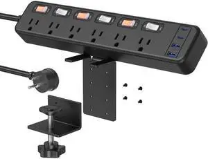 Desk Clamp Power Strip with 20W 4 USB, 6 Individual Switches, 6 FT Desk Clamp Power Strip with 20W 4 USB, 6 Individual Switches, 6 FT