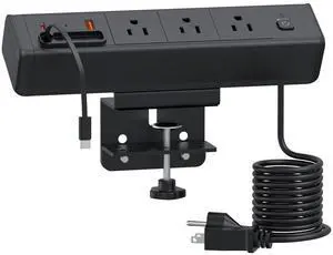 Desk Clamp Power Strip Built-In1 Retractable USB C Cables, USB Ports Black Desk Clamp Power Strip Built-In1 Retractable USB C Cables, USB Ports Black