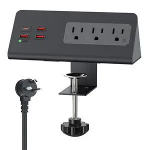 Nightstand Power Strip with PD 20W USB-C, Desk Surge Protector with 3 AC Outlets & 4 USB Ports, 2M Flat Plug, Desktop Clamp Power Outlet for Office, Home, Hotel, Dormitory, Black Nightstand Power Strip with PD 20W USB-C, Desk Surge Protector with 3 AC Outlets & 4 USB Ports, 2M Flat Plug, Desktop Clamp Power Outlet for Office, Home, Hotel, Dormitory, Black