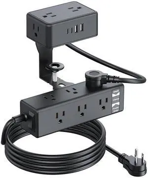 Dual Layer Desk Clamp Power Strip 13 AC Outlet 4USB Ports Black Dual Layer Desk Clamp Power Strip 13 AC Outlet 4USB Ports Black