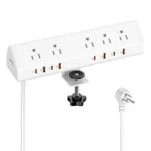 Desk Clamp Power Strip USB C 65W,Edge Mount Outlet,6FT,White Desk Clamp Power Strip USB C 65W,Edge Mount Outlet,6FT,White