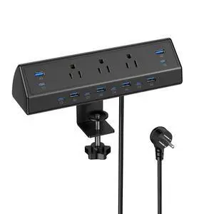 Desk Clamp Power Strip, 130W Total Fast Charging Station,Black Desk Clamp Power Strip, 130W Total Fast Charging Station,Black